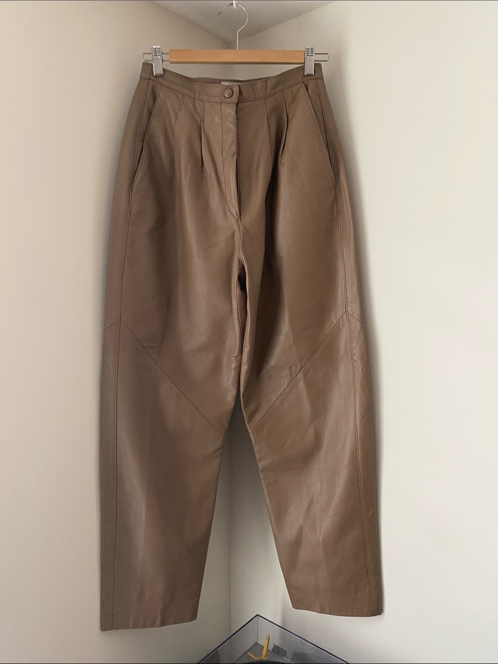 bagatelle Tan/Taupe Leather Trousers - High-Rise straight leg